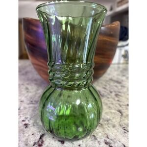 Vintage Anchor Hocking Green Ribbed Glass Vase